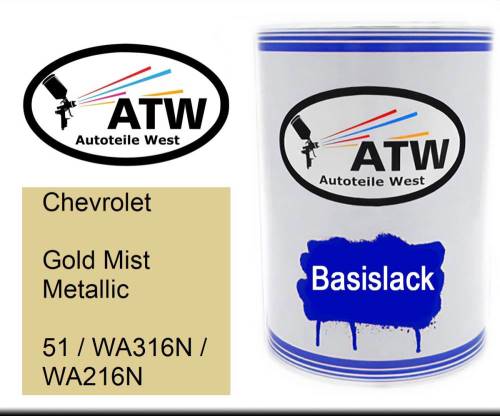 Chevrolet, Gold Mist Metallic, 51 / WA316N / WA216N: 500ml Lackdose, von ATW Autoteile West.